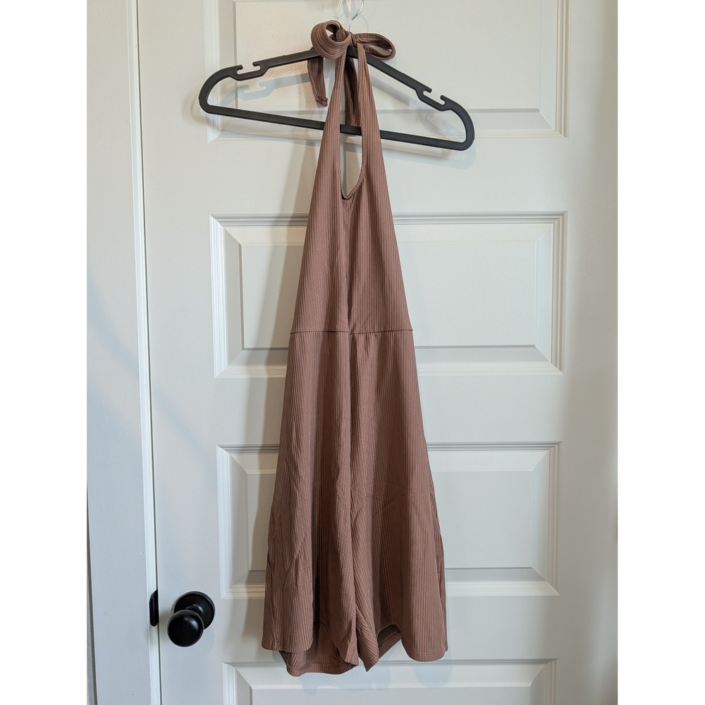 H&M Divided Brown Ribbed Halter Romper Open Back
